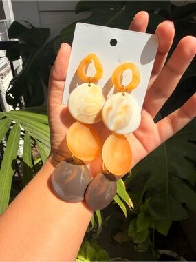 Yellow Marbled Drop Earrings - Women Jewelry